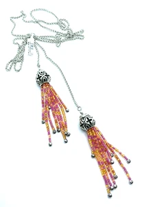 Brighton Boho Roots Peach Coral Beaded Tassels  Lariat Custom Necklace 32” NWT - Picture 1 of 5