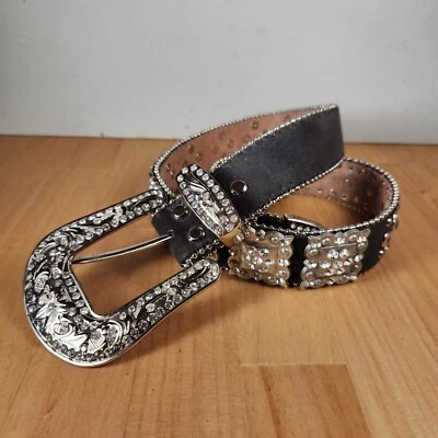 Cinturón de cuero Nocona para mujer talla 28 negro plateado hebilla bling ancho 1,5 Foto 1 de 4