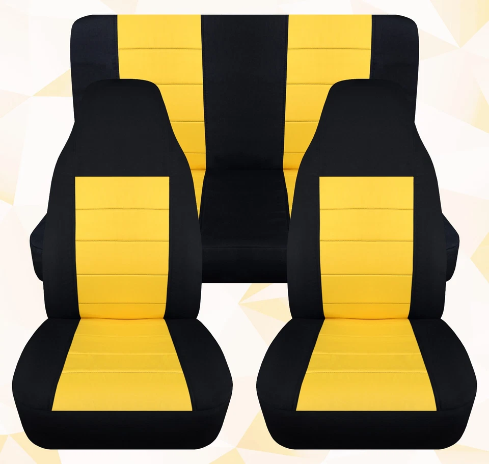 Fundas de asiento delanteras y traseras de algodón negras amarillas para Jeep Wrangler TJ 1997-2002 Foto 1 de 1