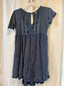 Free People S Oh So Easy Babydoll Dress Blue Green Embroidered Mirrored Flowy - Picture 1 of 7