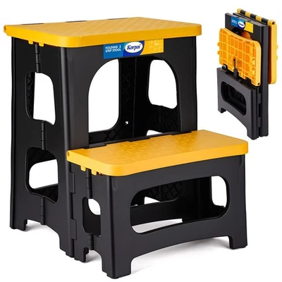 Taburetes plegables de 2 peldaños, 8" y 17" de doble altura, taburete plegable para adultos y... Foto 1 de 4