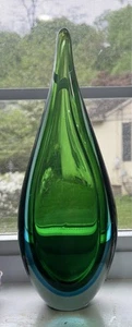 MCM Flavio Poli Seguso Sommerso Teardrop Art Glass Sculpture Murano Green Blue - Picture 1 of 5