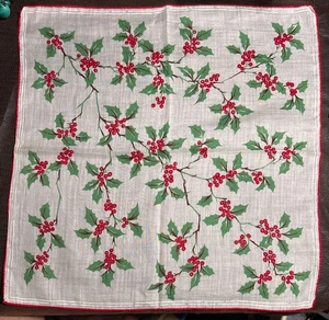 Vintage Taschentuch Taschentuch Weihnachten rot grün Blumen und fertiger Rand - Bild 1 von 2