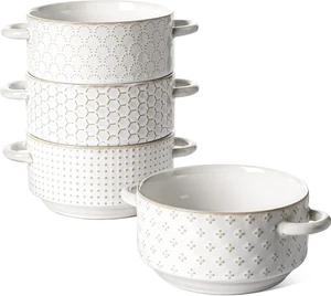 LE TAUCI Soup Bowls with Handles, 20 oz French Onion Soup Crocks, Stackable Soup - Picture 1 of 6