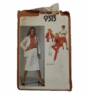 Simplicity 9313 Vtg Misses' Skirt Pants & Unlined Jacket UNCUT Sz 14 Pattern - Foto 1 di 5