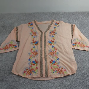 Soft Surroundings Tunic Top Womens Small Pink Embroidered Boho Metallic Beads - Picture 1 of 19