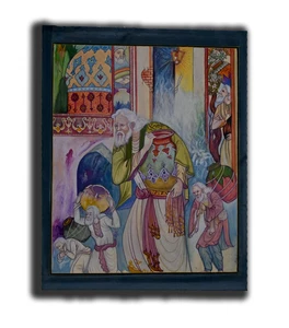 Persian Group of Sages Carrying Vase Handmade Painting 12 x 9 in "PN12551" - Picture 1 of 3