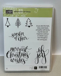 Stampin’ Up! WATERCOLOR CHRISTMAS Photopolymer Cling 7 Stamp Set JOY Tree Merry - Picture 1 of 3