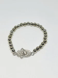 Hand Of Hamsa Evil Eye Beaded Stretch Charm Bracelet - Picture 1 of 1