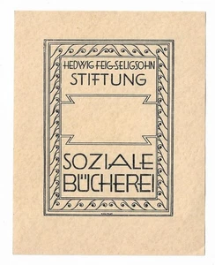 KÄTE WOLFF: Exlibris für Hedwig Feig-Seligsohn Stiftung, "Soziale Bücherei" - Imagen 1 de 1