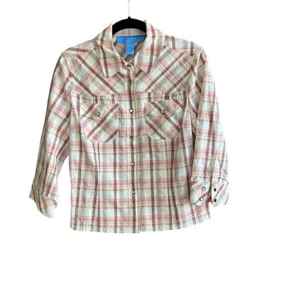 Camisa informal Doncaster Sport rosa a cuadros perla a presión chaqueta ligera talla 12 Foto 1 de 4