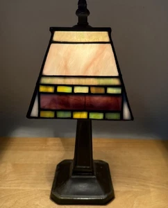 Tiffany Style Table Desk Lamp 12” Tall Multi Colored Stained Glass - Picture 1 of 5