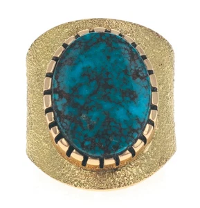 Anillo de oro de 18 quilates con turquesa bisbee natural de alta calidad de Robert W. Begay - Imagen 1 de 4