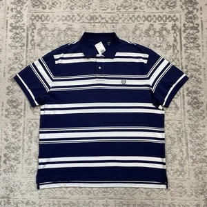 NEW Chaps Short Sleeve Polo Button Stripe Navy And White Men’s Size 2XL $30 - Picture 1 of 5