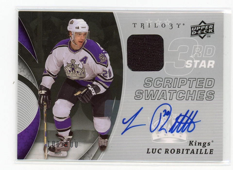 2008-09 UD TRILOGY SCRIPTED SWATCHES AUTO JERSEY /100 LUC ROBITAILLE - KINGS HOF - Image 1 of 1