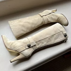 Juicy Couture Tan Beige Suede Knee High Heeled Italian Boots w/ Zip Women’s 5 M - Picture 1 of 24