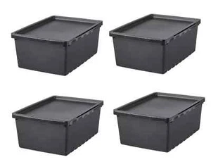 4x IKEA Plastic Storage Box with Lid 9L Black Stackable Large Paper Tools Bins - Picture 1 of 6