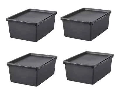 4x IKEA Plastic Storage Box with Lid 9L Black Stackable Large Paper Tools Bins - Image 1 of 4