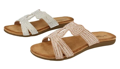 Donna Savannah Argento O Nude Sintetico Diamante Piatto Sandali Sabot :F0R0470 - Immagine 1 di 3