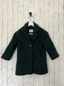 zara girls wool blend pea coat size 6 years hunter green two button closure - Picture 1 of 7