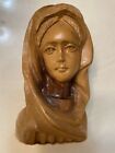 Carved  Olive Tree Wood Madonna Statue Bust Religious Mary