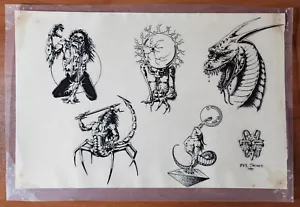 ORIGINAL Vintage 1990 DVS Designs Tattoo Flash Production Sheet Dragon Fantasy - Picture 1 of 11