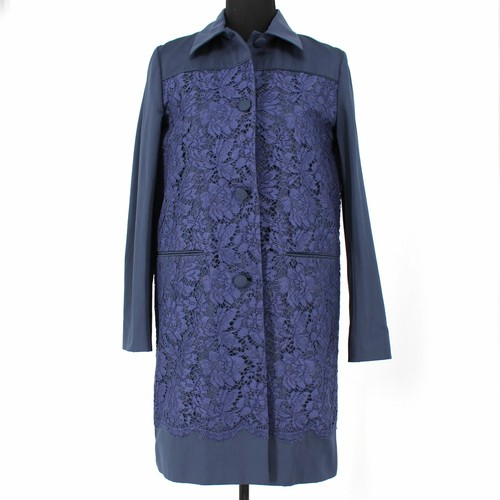Cappotto foderato in seta Valentino Navy Floreale Pannellito Bottone Frontale Small XS NUOVO