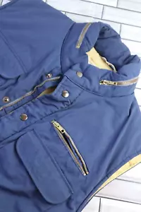 VTG 80s Sears Fieldmaster Full Zip Pocketed Puffer Vest Men Large Blue Gold - Picture 1 of 12