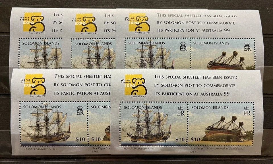 5x Solomon Islands - Ships / Expo on stamps Timbre MNH** AM1 - Image 1 of 1