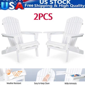 Set of 2 Adirondack Outdoor Patio Deck Wood Lounge Chair Folding Patio Furniture - Picture 1 of 7