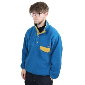 Vintage Patagonia Synchilla Snap-T Fleece Mens Small Blue Yellow Pullover Jacket - Picture 1 of 11