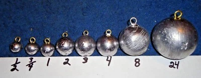 1/2 3/4 1 2 3 4 5 6 8 10 12 16 24 48 OZ 10 LB CANNONBALL DOWNRIGGER SINKERS - Bild 1 von 3