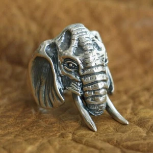 925 Sterling Silver High Details Elephant Ring Mens Biker Jewelry TA120A BZ - Picture 1 of 29