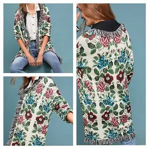NWT Anthropologie Floral Intarsia Cardigan Sweater By Aldomartins XL NUEVO - Imagen 1 de 5