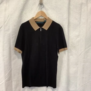 Perry Ellis Mens Polo Sweater Black Brown Color Block Collar Short Sleeve S New - Picture 1 of 12