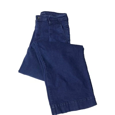 Pantalones de mezclilla Cupio lavado oscuro talla 10 plisados pierna ancha inundación bolsillos algodón retro Foto 1 de 4