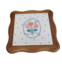 Rare Vintage Floral Print Ceramic/Wood Amish Pot Holder Or Wall Granny Core 