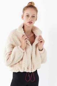 Urban Outfitters UO Willow Fuzzy Cream Drawstring Teddy Jacket Size S - Picture 1 of 9