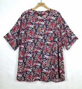 HAMPSTEAD BAZAAR MULTI BLUMEN VOGELDRUCK LAGENLOOK LÄSSIGE BLUSE ONE SIZE 16 18 - Bild 1 von 11