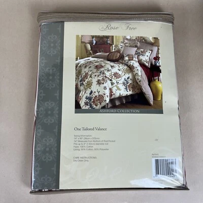 Rose Tree Tailored Window Valance ASHFORD Cream Red Stripe 14x80 - Image 1 of 4