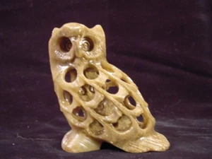 Vintage chinesische handgeschnitzte Skulptur Speckstein Mutter Eule mit Baby innen - Bild 1 von 5