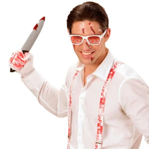 Blutiges Deko-Messer Halloween Schwarz-Silber 30cm Accessoire Killer-Dolchklinge - Bild 1 von 5