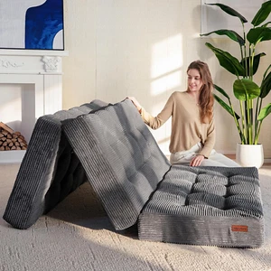 Tri-Fold Mattress, 6 Inch Tufted Folding Mattress Full Foam Bed, Foldable Floor - Picture 1 of 8