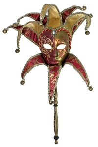 Org.  Venezia Hand Painted MASQUERADE Mask Made In Italy Handle & Bells 24” - Picture 1 of 9