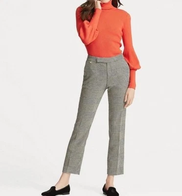 Pantalones al tobillo Lauren Ralph Lauren Glen a cuadros de pierna recta negros para mujer talla 6 Foto 1 de 4