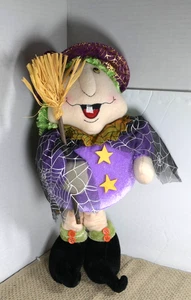 purple dressed halloween witch with a cute face and broom shelf sitter - Picture 1 of 9