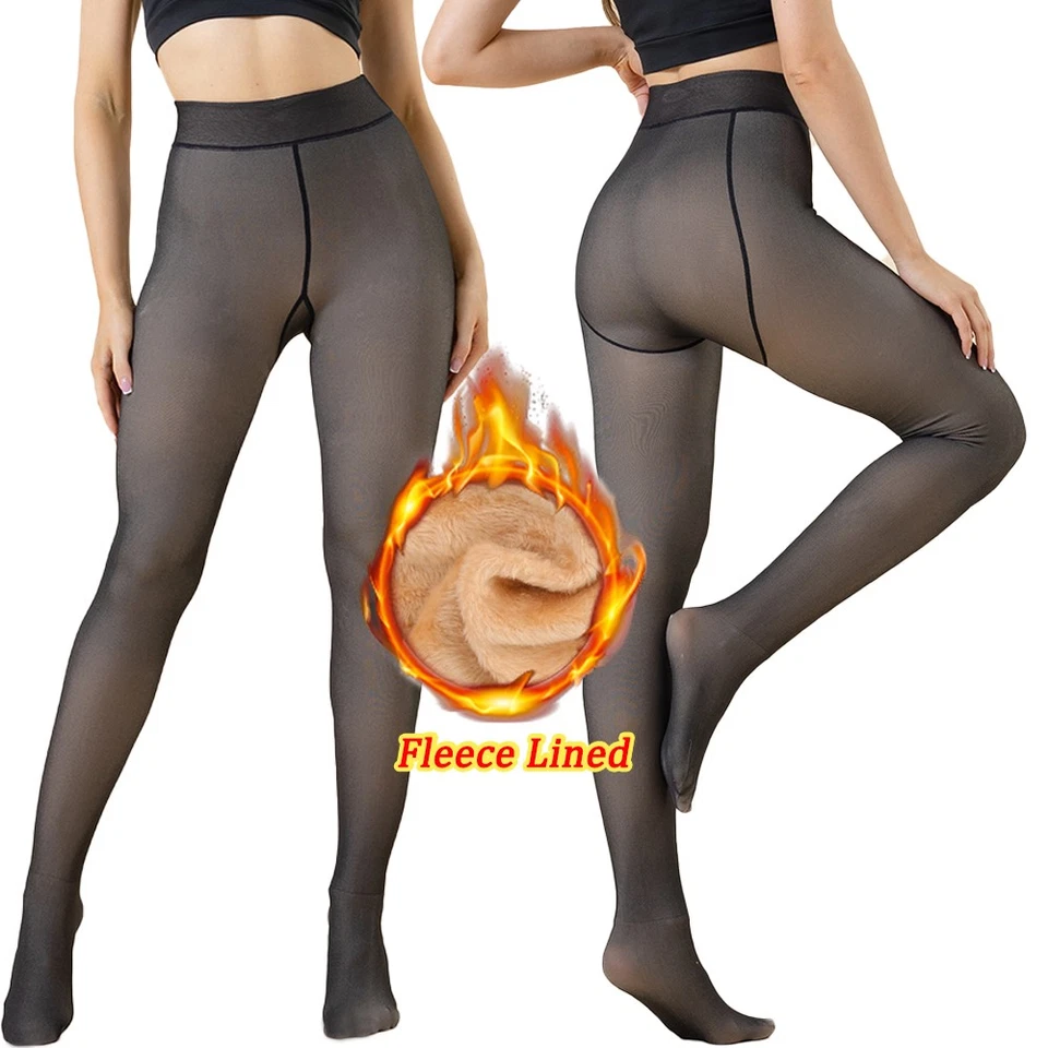 Meia-calça térmica feminina forrada de lã cintura alta meia-calça inverno quente - Imagem 1 de 4