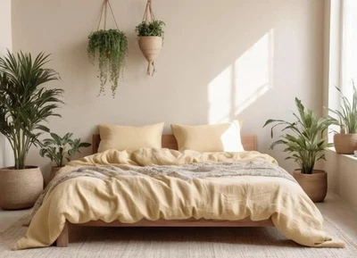 Linen Duvet Cover in Light Yellow King,Queen size Softened Linen Comfoter Cover - Image 1 of 4