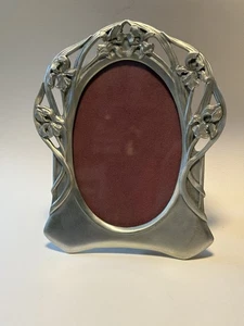Vintage Art Nouveau Fine Pewter Picture Frame Oval Iris Flowers 1989 Seagull - Picture 1 of 17