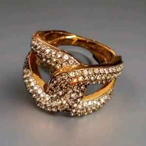 MICHAEL KORS Pavé Ring CZ Crystals Gold Tone Love Knot Twist Loop Sz 7 EUC - Picture 1 of 9